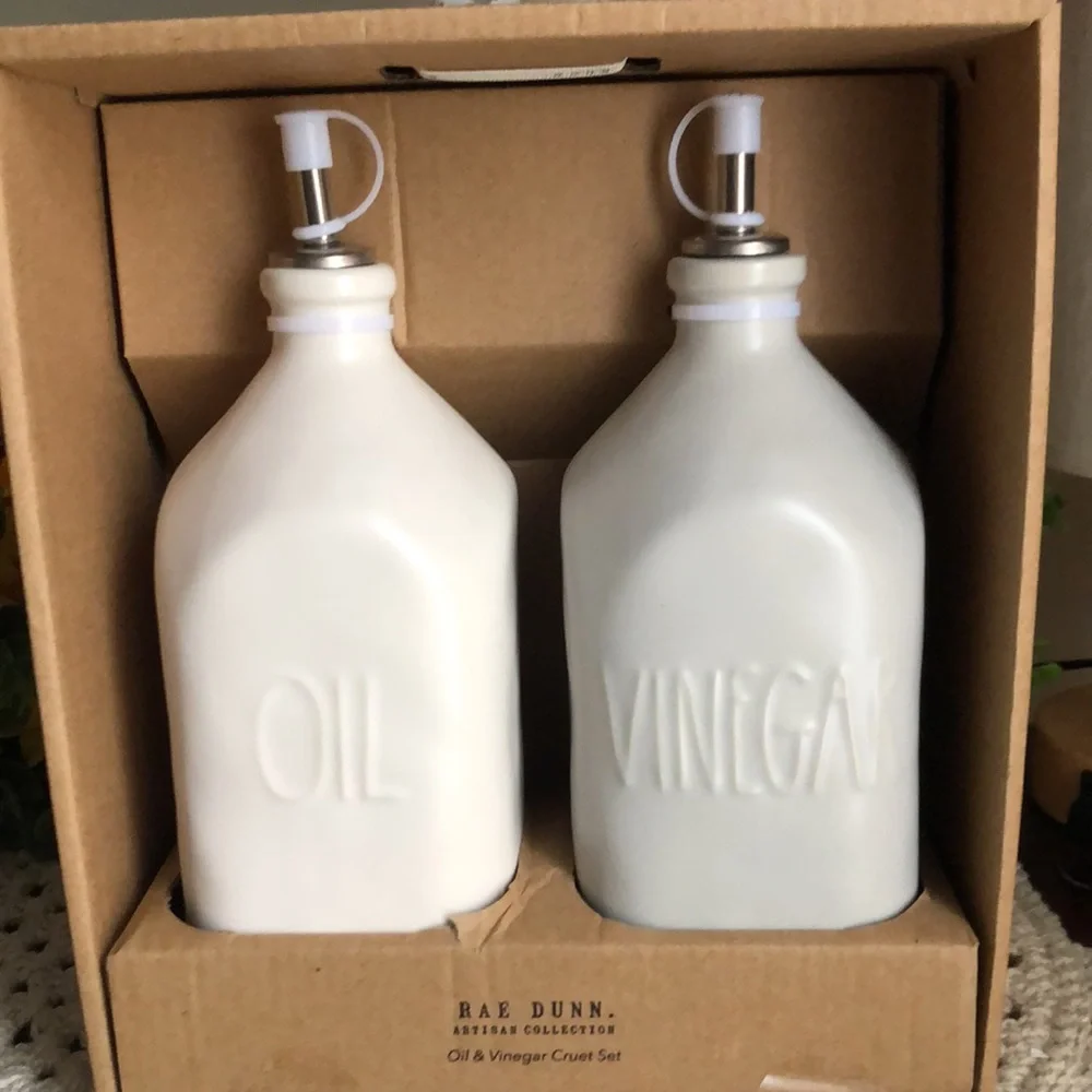 Rae Dunn White and Gray Oil & Vinegar Cruet Set